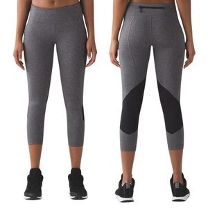 Lululemon Pace Rival‎ Crop Leggings Size 6 Gray & Black